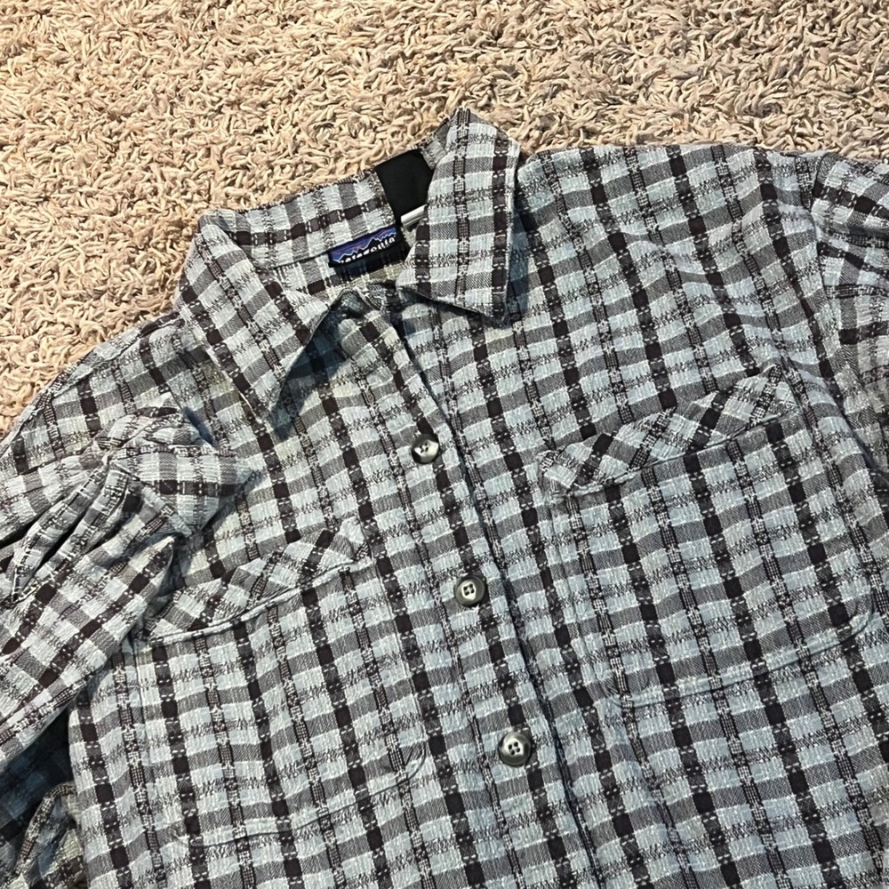 Patagonia Organic Cotton Plaid Button Down Shirt Women's‎ Sz Small Blue Brown
